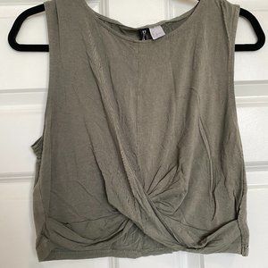 Military Green Sleeveless Twist Crop Top
